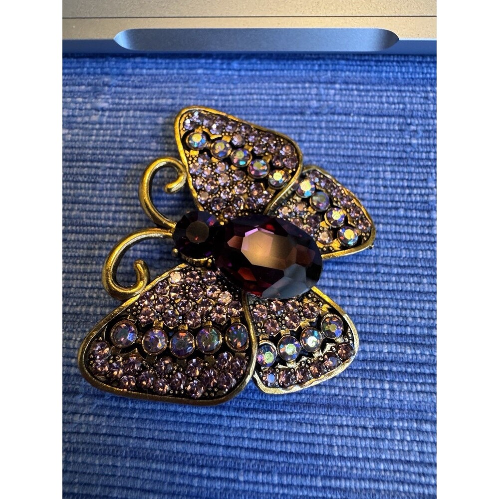 “Vintage Juliana Style Purple Rhinestone‎ Butterfly Brooch Pin AB Gold Tone 2"”